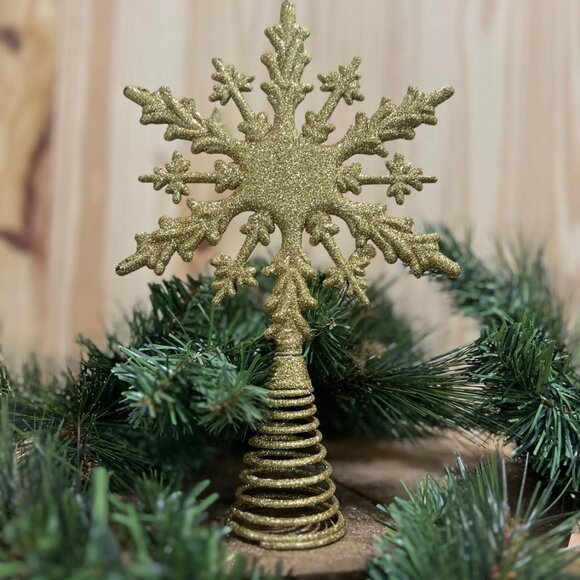 Gold Glitter Snowflake Tree Topper Christmas Decoration Holiday Decor Gift - Picture 6 of 6